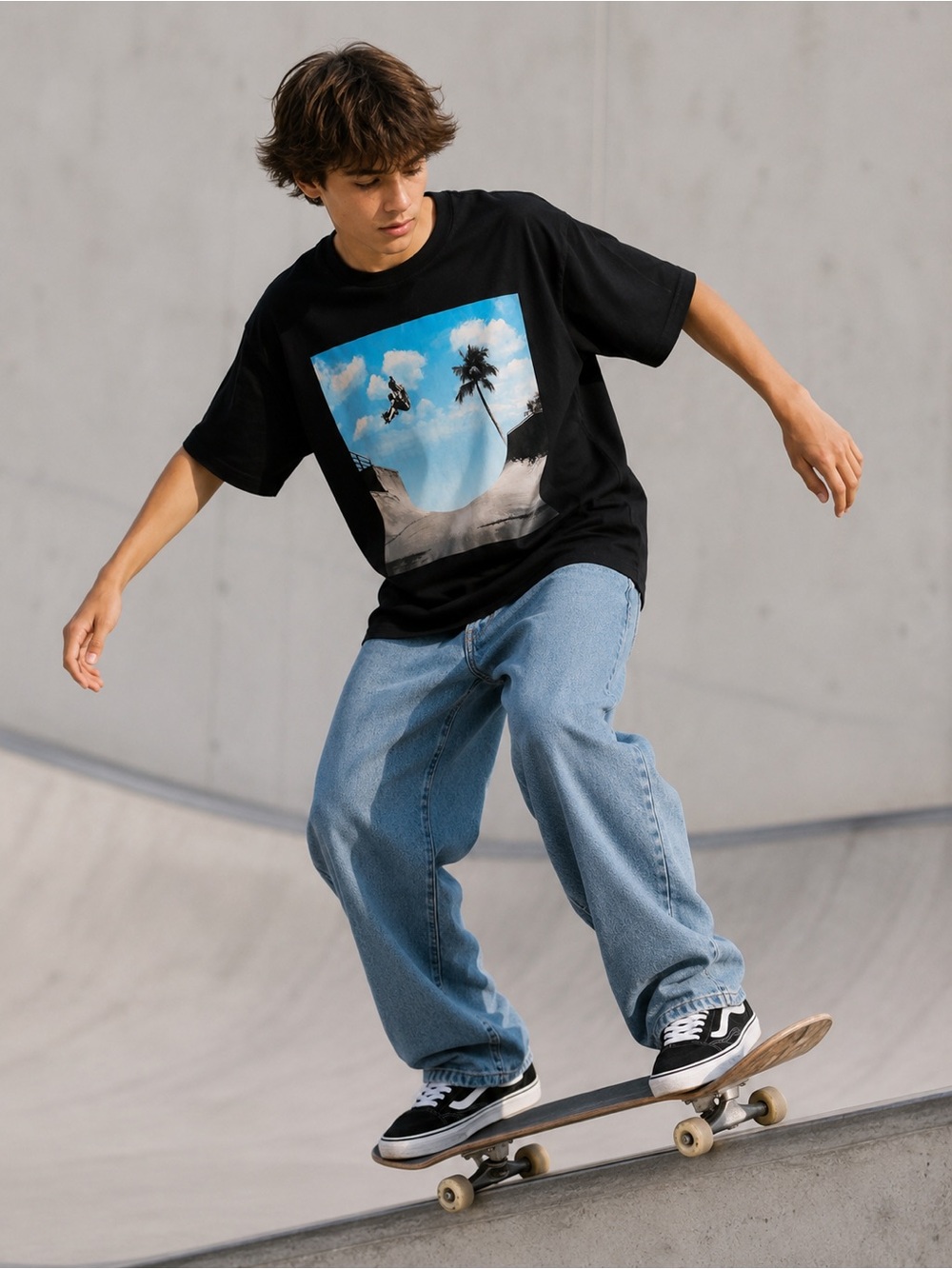 Scavenger Hunt Skate Graphic Tee Black Skater Palm Tree Streetwear L